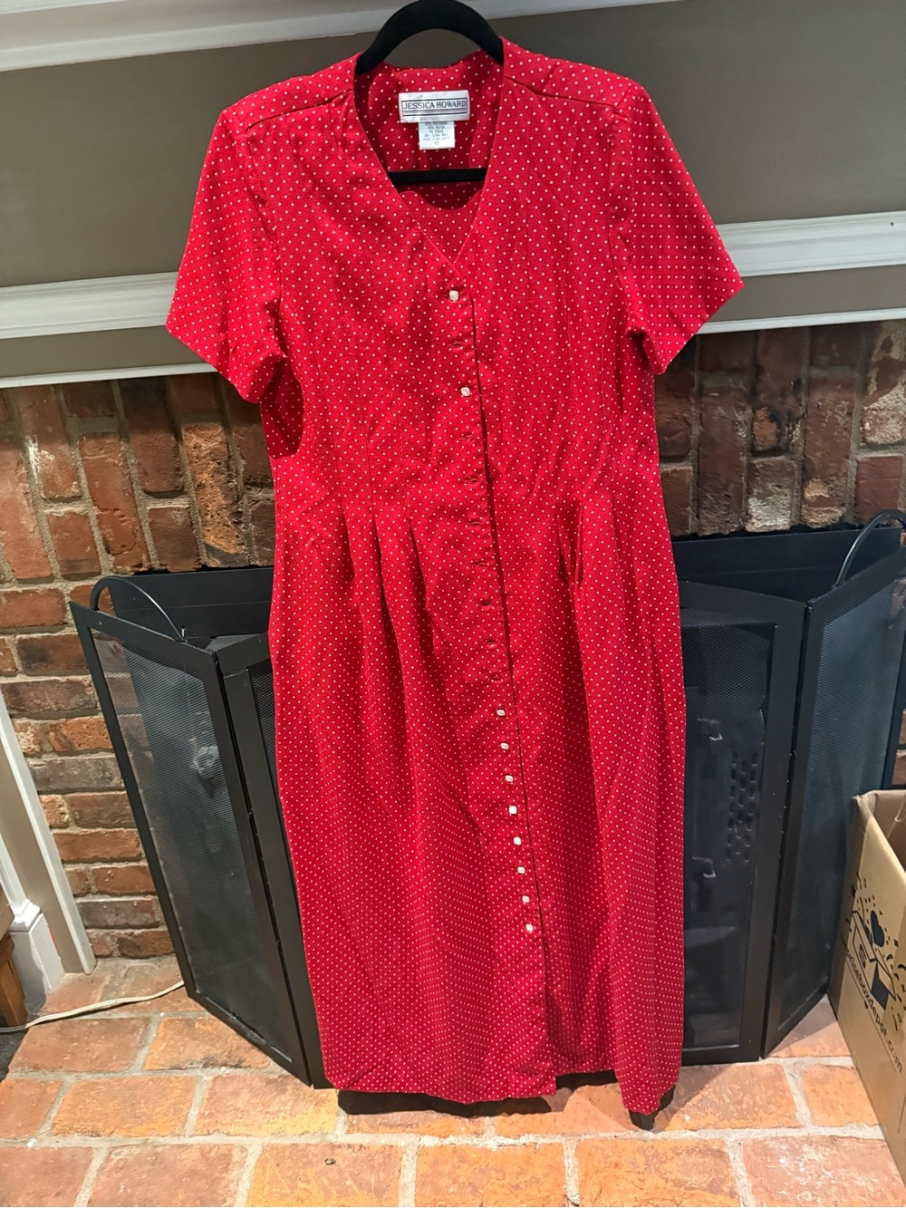 Vintage Jessica Howard Red Polka Dot Midi Dress - Size 12 Rayon Blend
